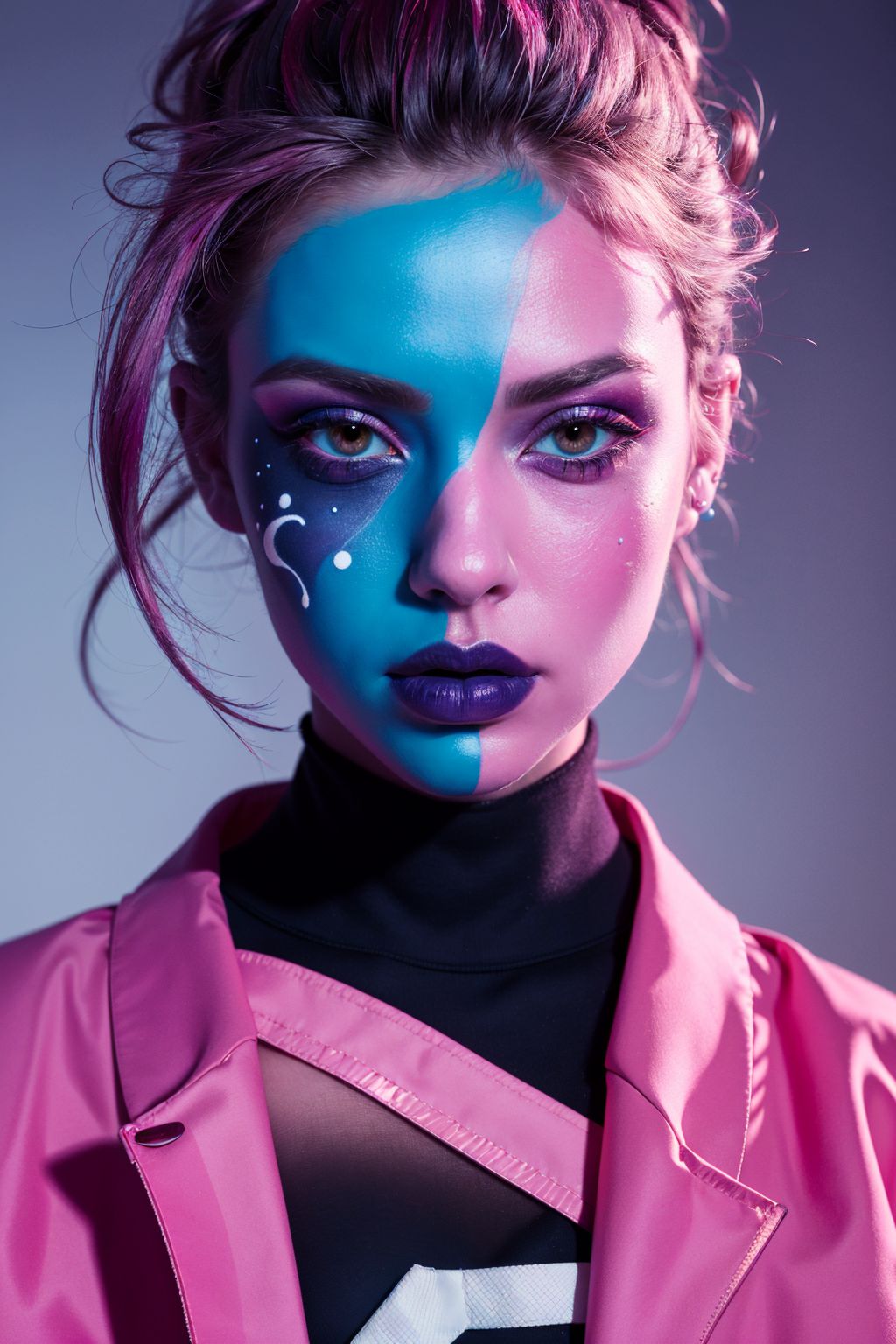 00124-2517329297-(coocolor_1),1girl, cyber fashion, punk fashion, makeup, facepaint, pink eyeshadow, , jacket, upper body,((masterpiece)), ((best.jpg